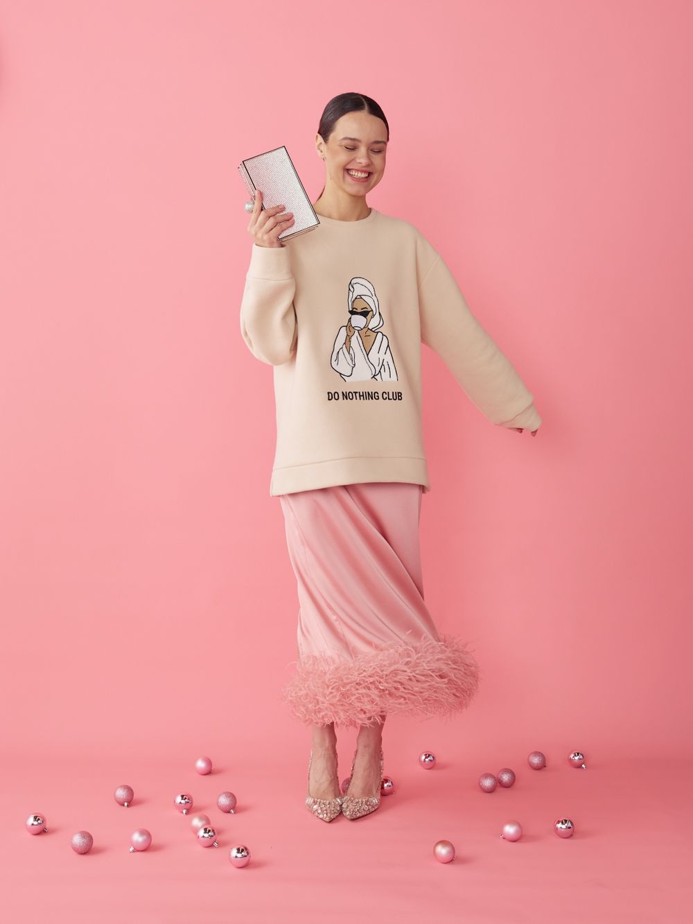 ЮБКА САТИНОВАЯ С ПЕРЬЯМИ PINK