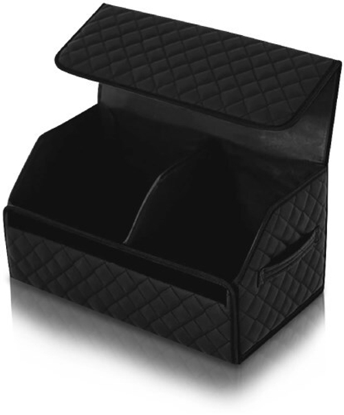 Органайзер в багажник 70х30х30см экокожа /черный с синей строчкой/ саквояж (на липучке) (Ростов)