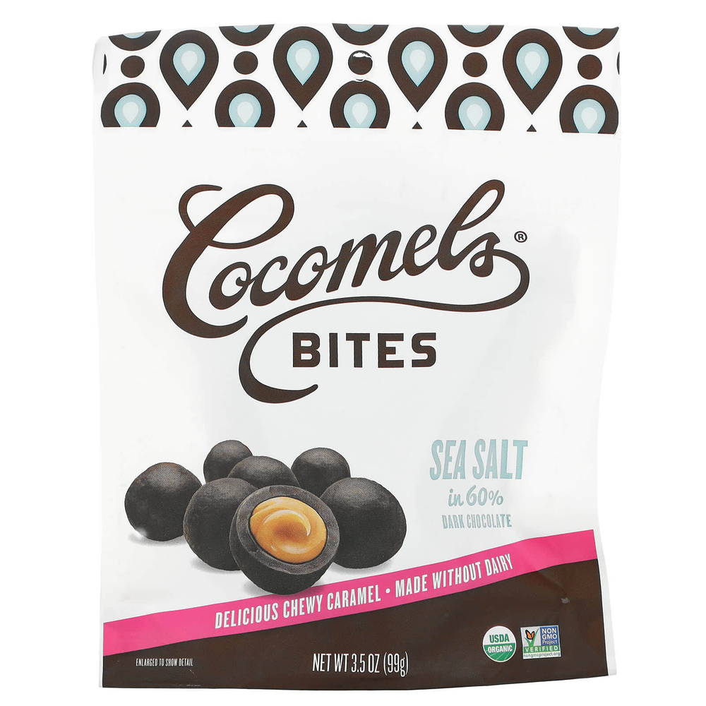 Cocomels, Bites, морская соль в темном шоколаде, 99 г (3,5 унции)