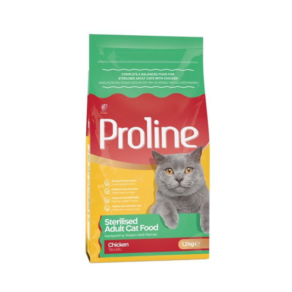 Сухой корм PROLINE с курицей для кастрированных котов и кошек, 1,2 кг 02.2025