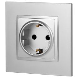 14-2102-03 ЭРА Розетка 2P+E Schuko со шторками, 16A-250В, IP20, Эра Elegance, алюминий | Elegance Алюминий