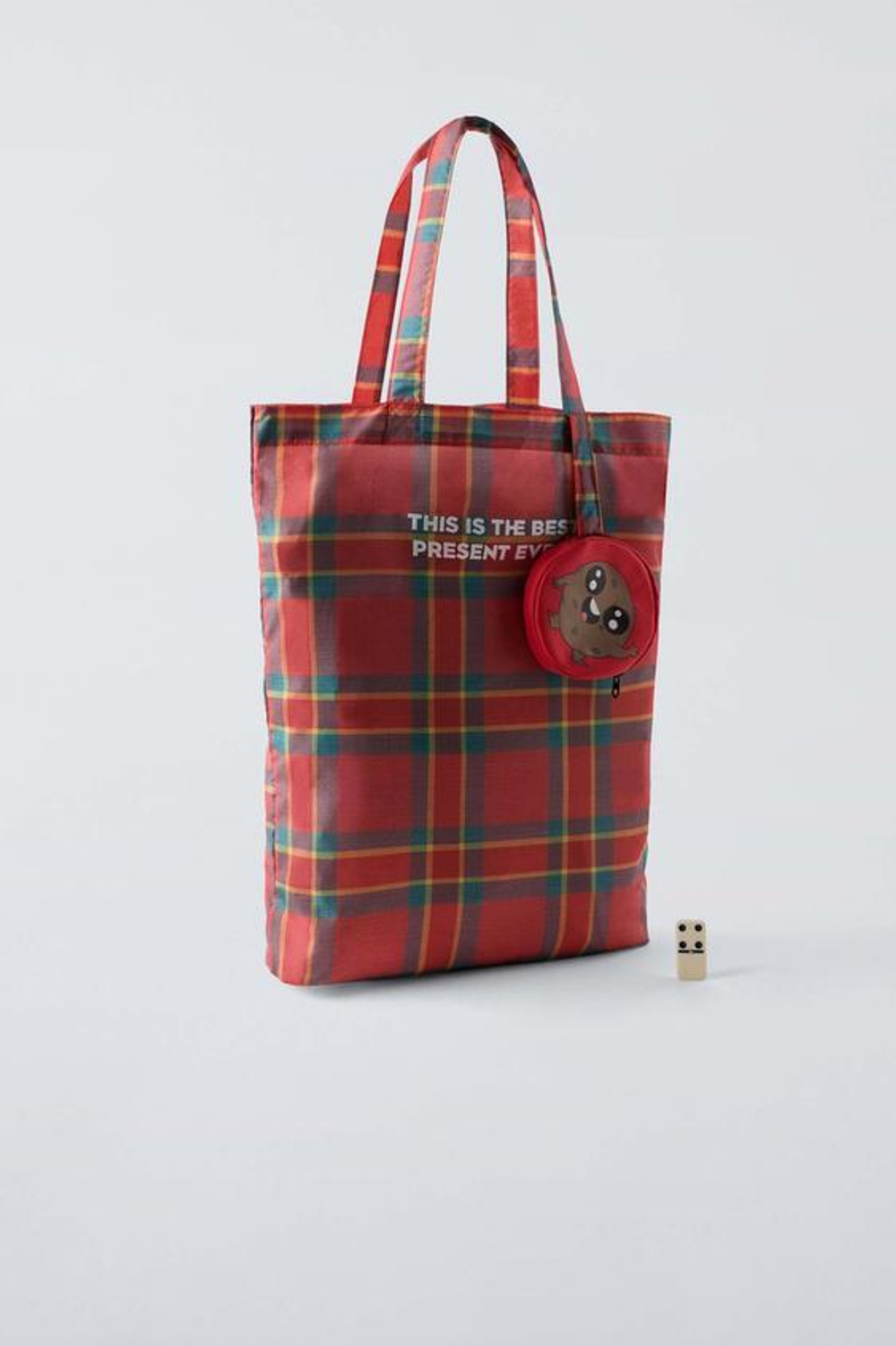 ZARA СКЛАДНАЯ СУМКА-ШОПЕР С ПРИНТОМ «ПЕЧЕНЬЕ», КРАСНЫЙ