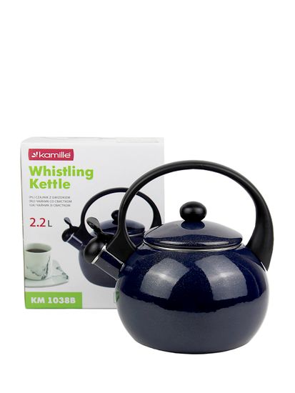 Чайник 2,2 л. эмалированный со свистком Kamille KM 1038B с черной бакелитовой ручкой