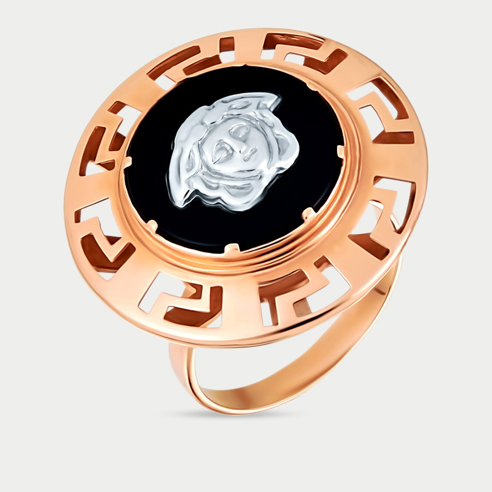 Кольцо женское из розового золота 585 пробы с ониксом (арт. 034180)