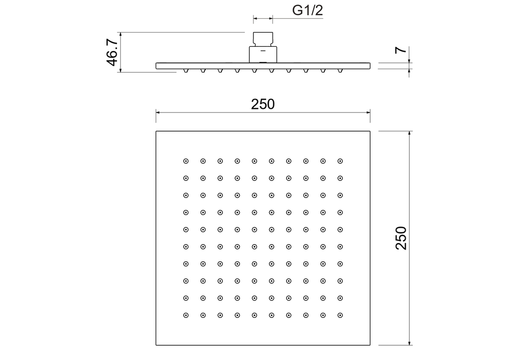 Квадратный верхний душ  250*250*7 мм AQUATEK, матовый черный AQ2076MB