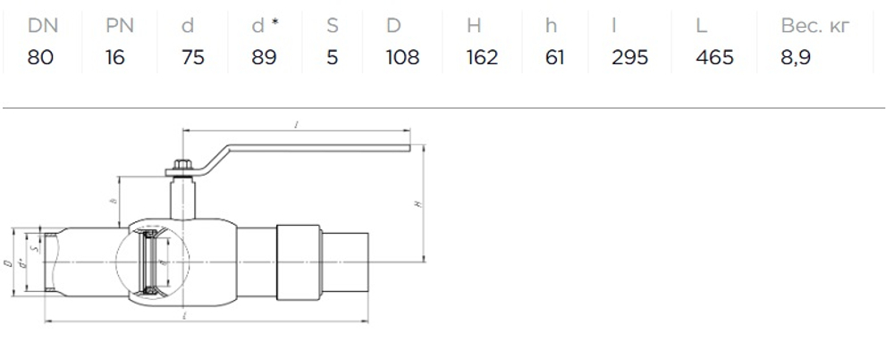 Кран шаровый д/газа ALSO КШИ-80с, РУ16