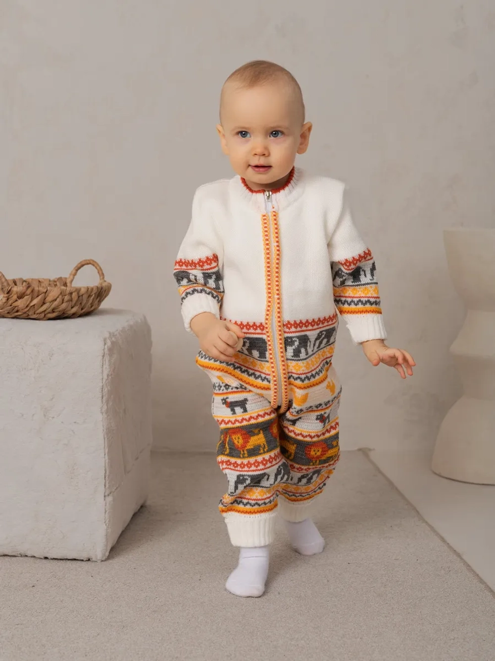 Вязаный комбинезон для новорожденных и малышей на молнии