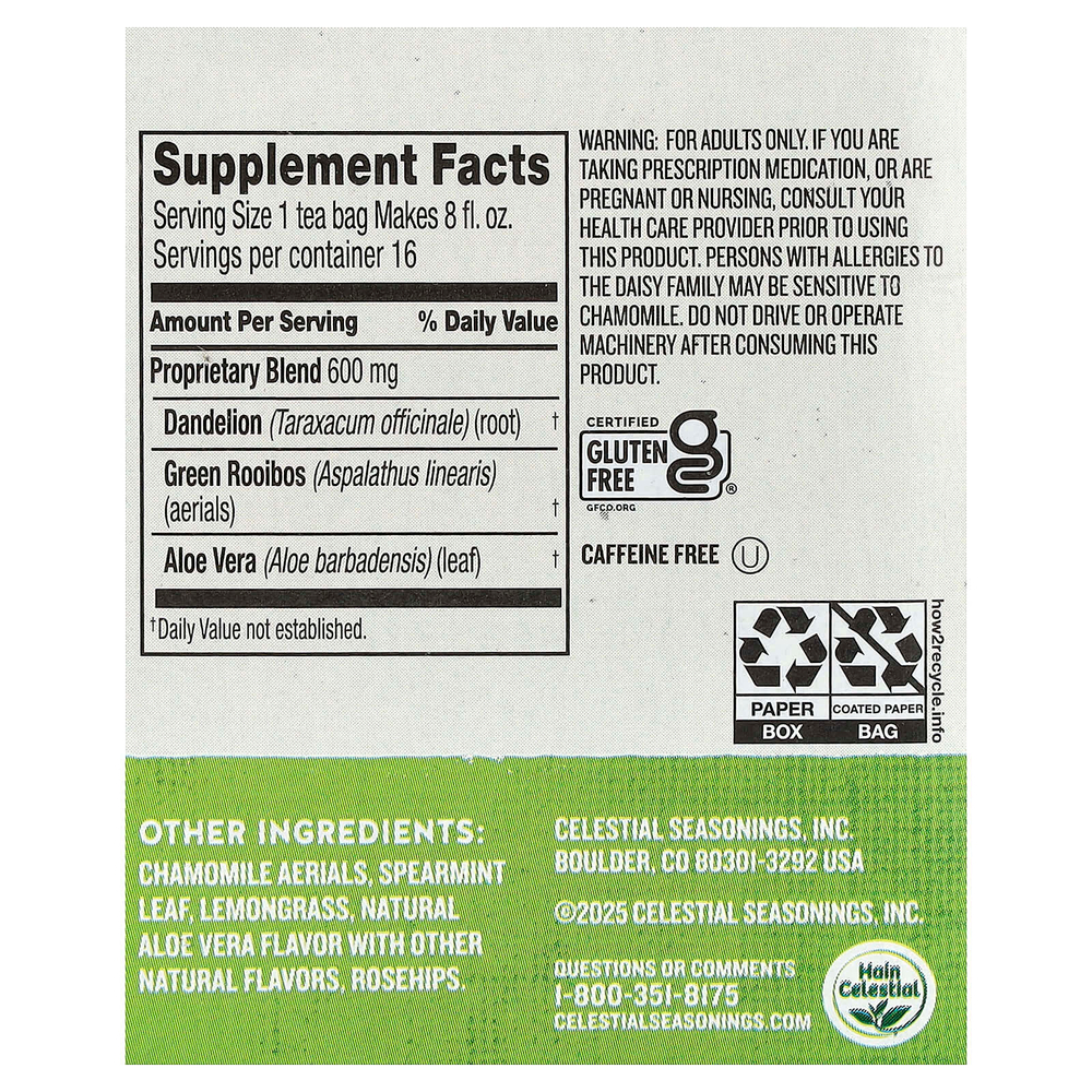 Celestial Seasonings, очищающая смесь, одуванчик, без кофеина, 16 чайных пакетиков, 27 г (0,96 унции)