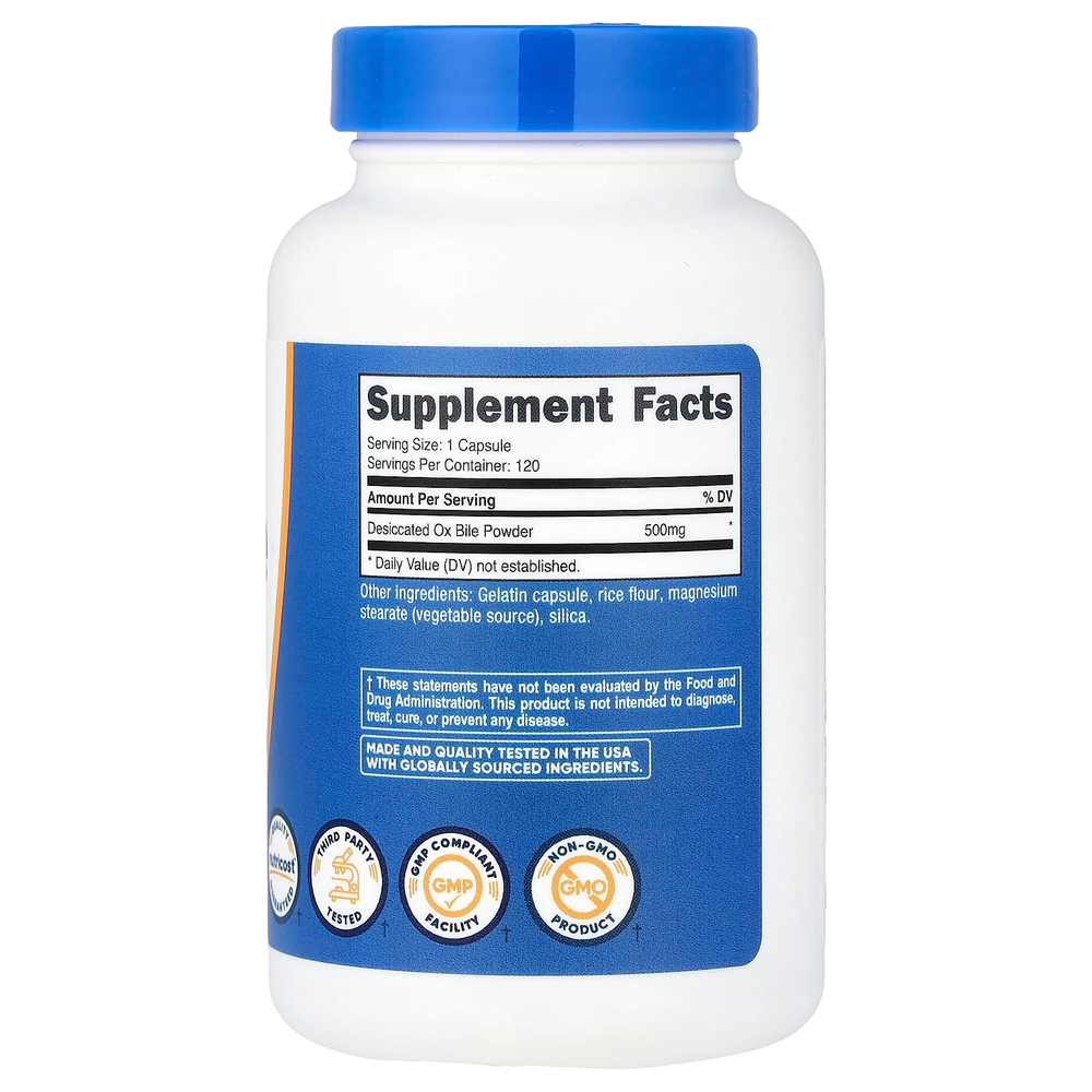 Nutricost, Бычья желчь, 500 мг, 120 капсул