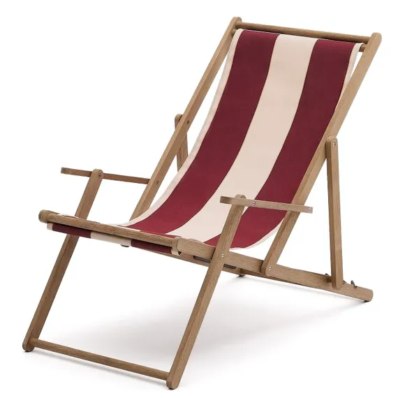 Складной шезлонг Vilara для улицы в полоску бордового и бежевого цвета