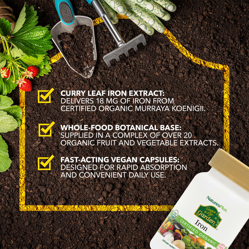 NaturesPlus, Source of Life Garden®, железо, 30 веганских капсул (18 мг в 1 капсуле)