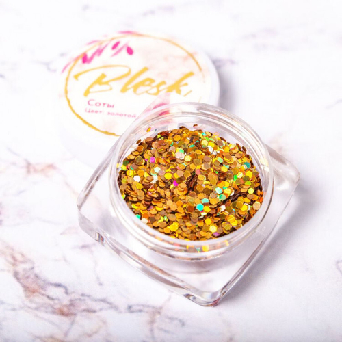 Blesk, Дизайн для ногтей "Соты", цвет золото