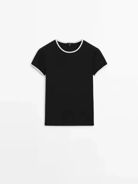 Massimo Dutti Футболка с контрастными деталями, черный
