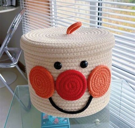 Корзина для хранения одежды вещей  игрушек плетеная с крышкой, бежевая