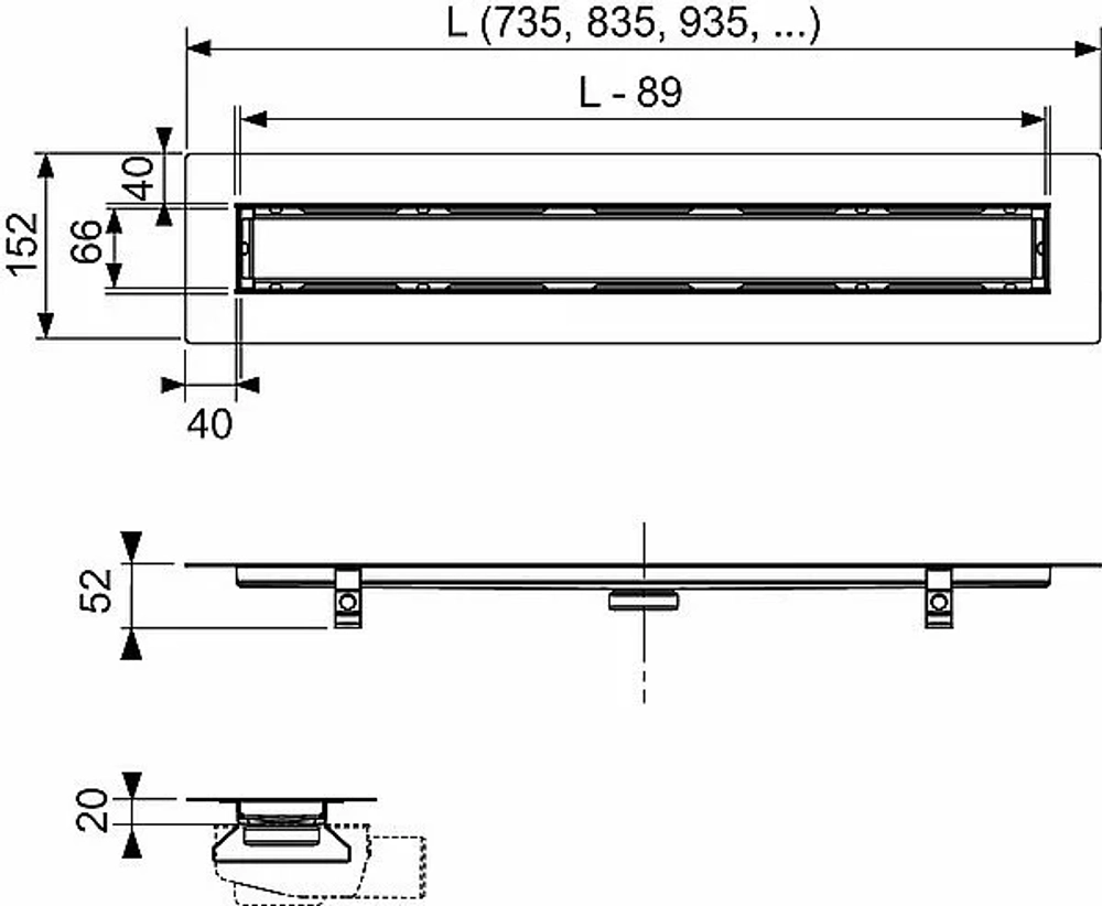 Душевой лоток TECE Drainline 650900 90 для натурального камня, хром