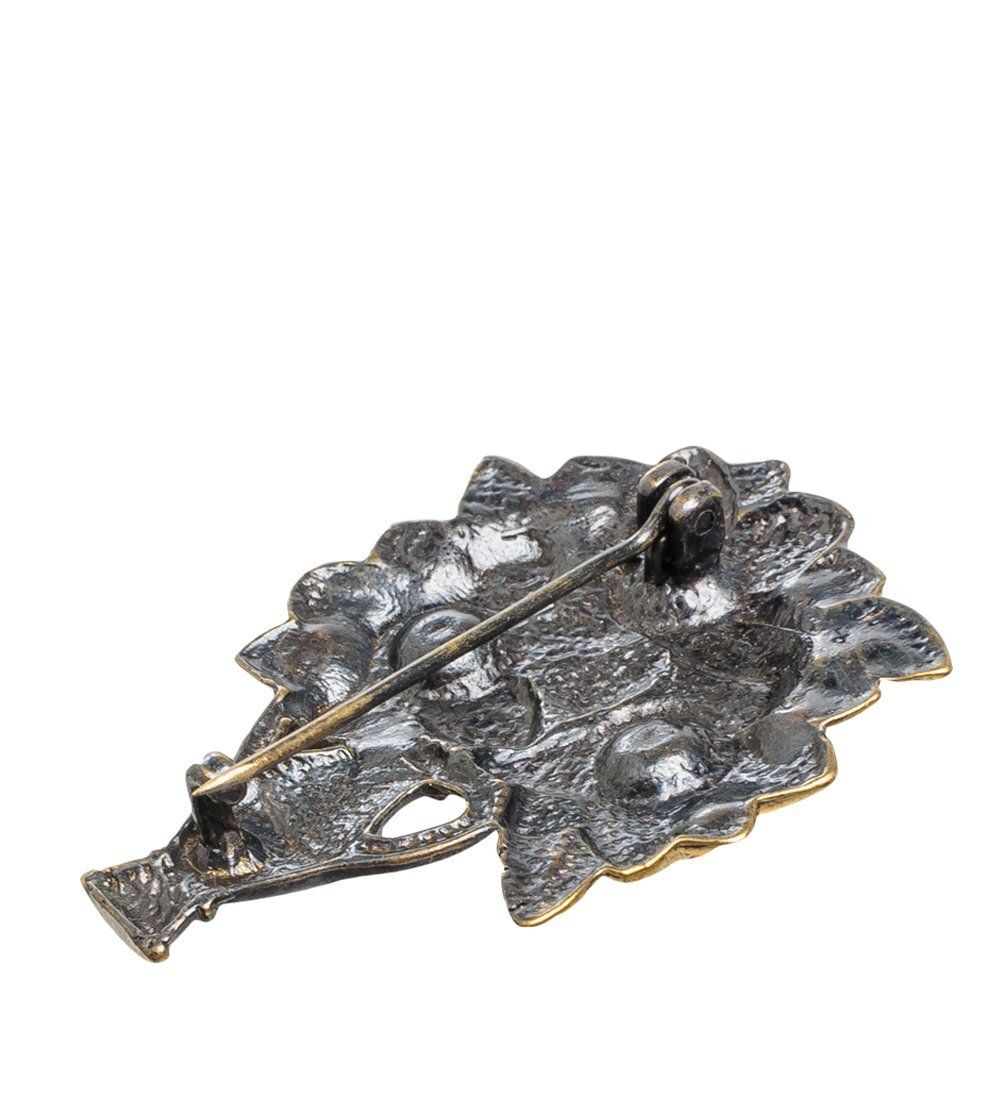 AM-1627 Брошь «Ваза Летняя» (латунь, янтарь)