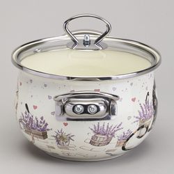 КАСТРЮЛЯ AGNESS ЭМАЛИРОВАННАЯ СО СТЕКЛЯННОЙ КРЫШКОЙ СЕРИЯ "LAVENDER CATS", 2,0 Л ДИА. 18СМ