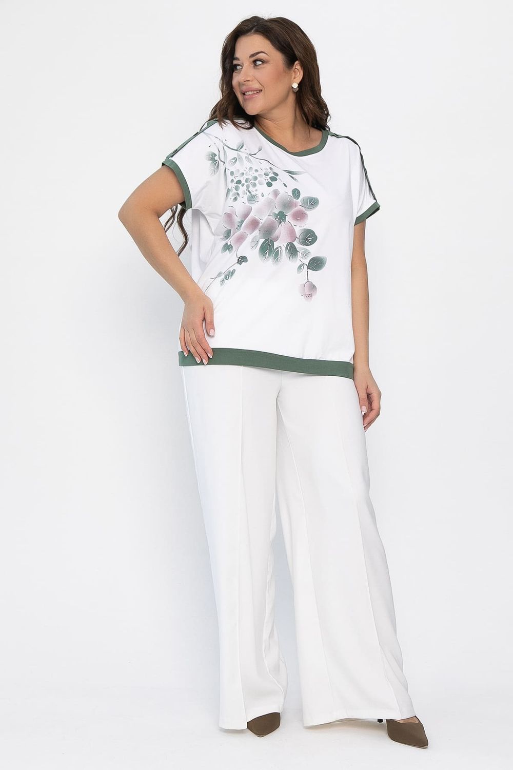 Блуза Далия (бело-оливковая) Б13805-20М LT Collection