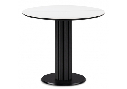 Керамический стол Woodville Кэмерон 90х90х75 белый мрамор snow white, черный, ножки черные