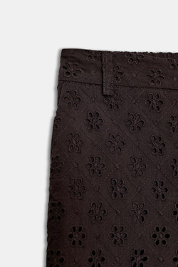 ZARA БРЮКИ-КЮЛОТЫ С АЖУРНОЙ ВЫШИВКОЙ, КОРИЧНЕВЫЙ