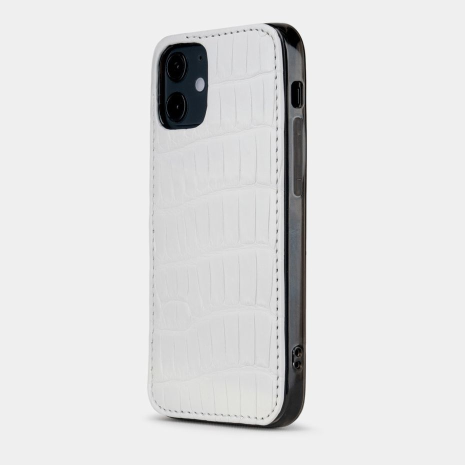 Чехол-накладка для iPhone 12 Mini из кожи крокодила белого цвета