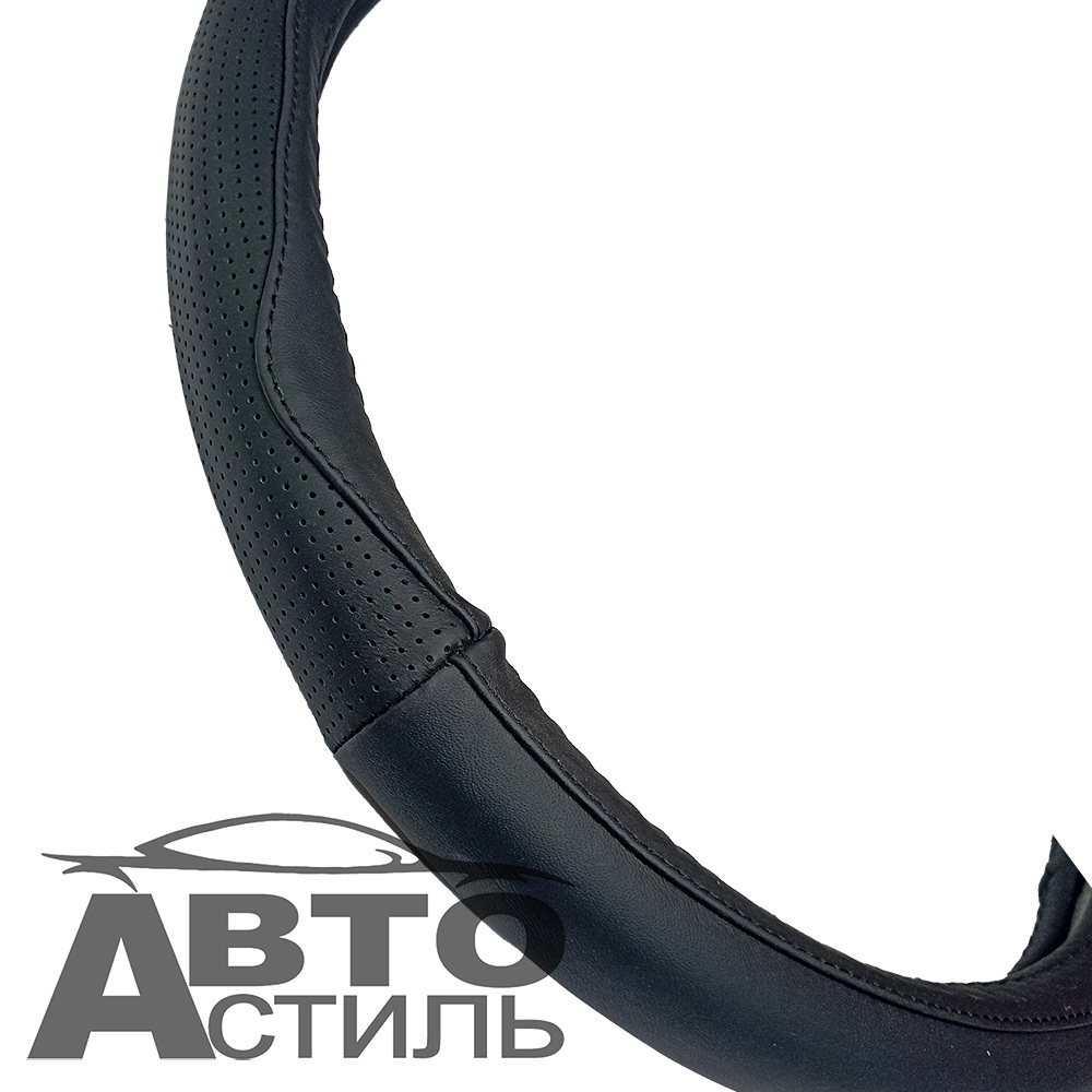 Оплетка на руль круглая Coolpart MAXIMAL (38*38) НАТУР КОЖА черный/черный FX09-BL-BL