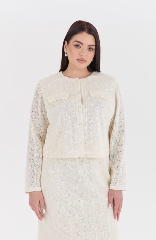 Кардиган из ажурного трикотажа, молочный