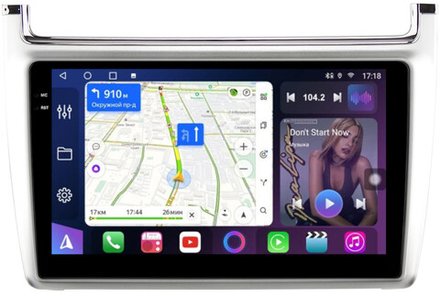 Магнитола для Volkswagen Polo 5 2009-2020 (рамка серебро) - FarCar BM9-8080S монитор 9.5" QLED на Android 14, TS10, 4+32Гб, CarPlay, 4G SIM-слот