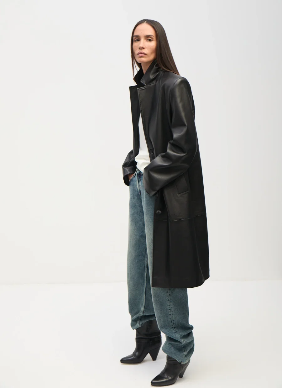 Плащ из натуральной кожи, Черный