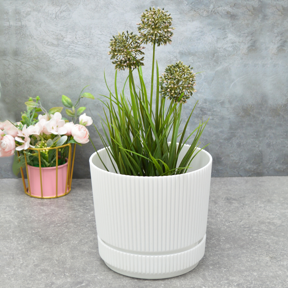 Кашпо Стрип 2,3л d17см с подставкой, белый