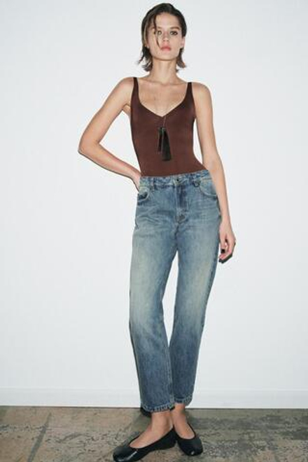 ZARA ДЖИНСЫ ZW COLLECTION CIGARRETE СО СРЕДНЕЙ ПОСАДКОЙ, ВЫЦВЕТШИЙ СИНИЙ