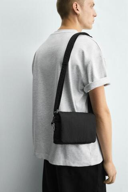 ZARA НЕЙЛОНОВАЯ СУМКА С КЛАПАНОМ, ЧЕРНЫЙ