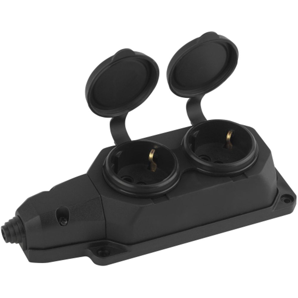 Колодка ЭРА K-2e-B-IP44 каучуковая с заземлением 2 розетки 16A IP44 черная | Колодки