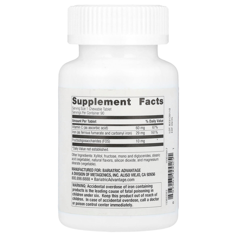 Bariatric Advantage, Железо с витамином C, жевательная маракуйя, 90 таблеток