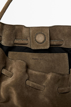 Massimo Dutti Кожаная сумка из замши со сборками, коричневый