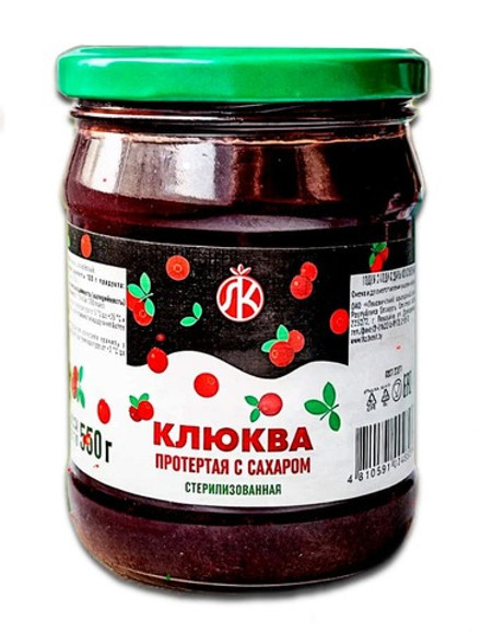 Клюква протертая с сахаром 550г. Ляховичский КЗ