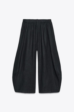 ZARA ЛЬНЯНЫЕ БРЮКИ С ОБЪЕМОМ — ZW COLLECTION, ЧЕРНЫЙ