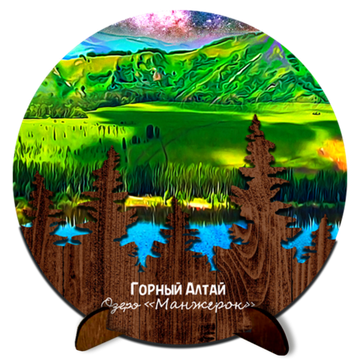 Картина Фанера (Манжерок) на подставке 3D 15*15см Круг елки