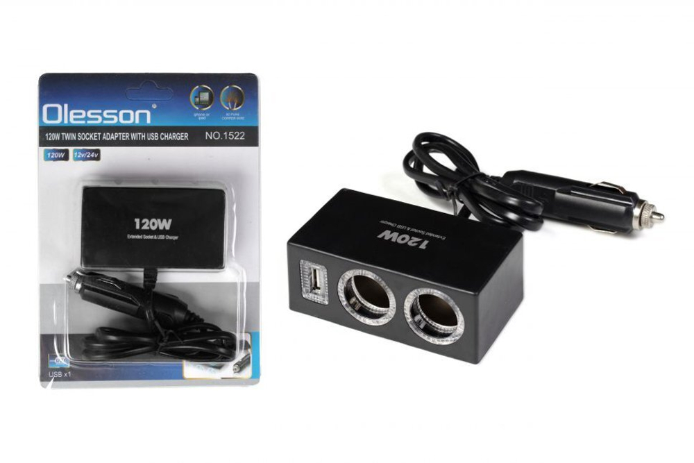 Автоприкуриватель NO-1522  2гнезда  1USB
