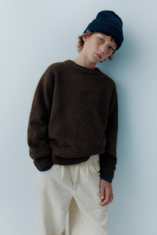 ZARA МЯГКИЙ ТРИКОТАЖНЫЙ ДЖЕМПЕР С ШЕРСТЬЮ, КОРИЧНЕВЫЙ