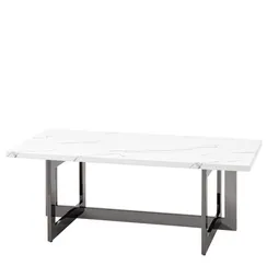Журнальный столик Newton 122х61 см, белый мрамор, темный хром