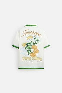 ZARA АТЛАСНАЯ РУБАШКА С ПРИНТОМ, ЗЕЛЕНЫЙ