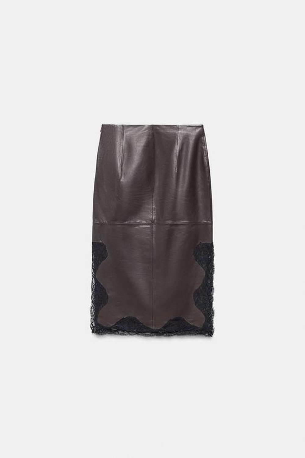 ZARA ЮБКА ИЗ 100% КОЖИ С КРУЖЕВОМ — ZW COLLECTION LIMITED EDITION, БОРДОВЫЙ