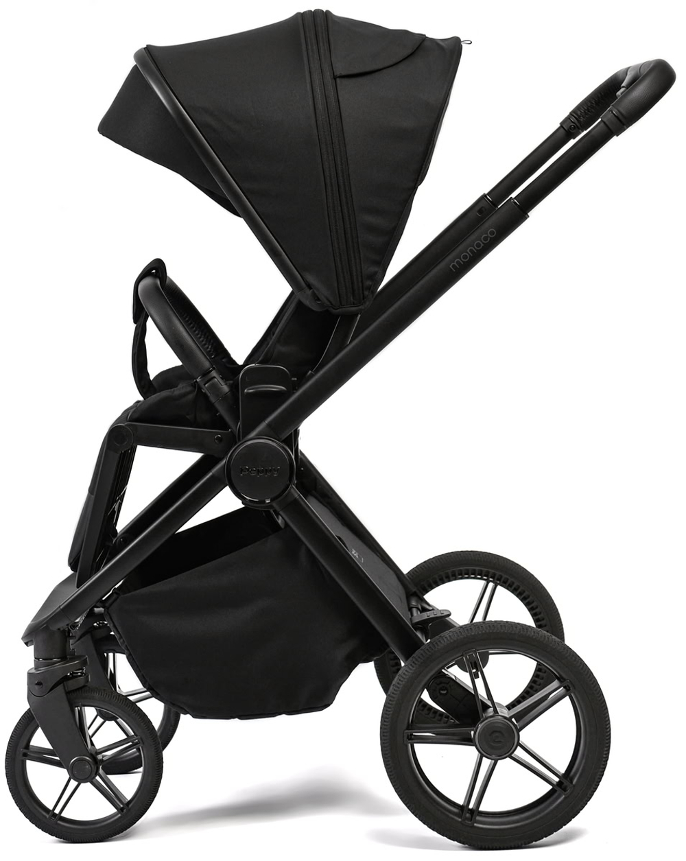 Детская коляска Peppy Monaco 3 в 1 с автокреслом Verona Beige Black (черный), рама черная матовая
