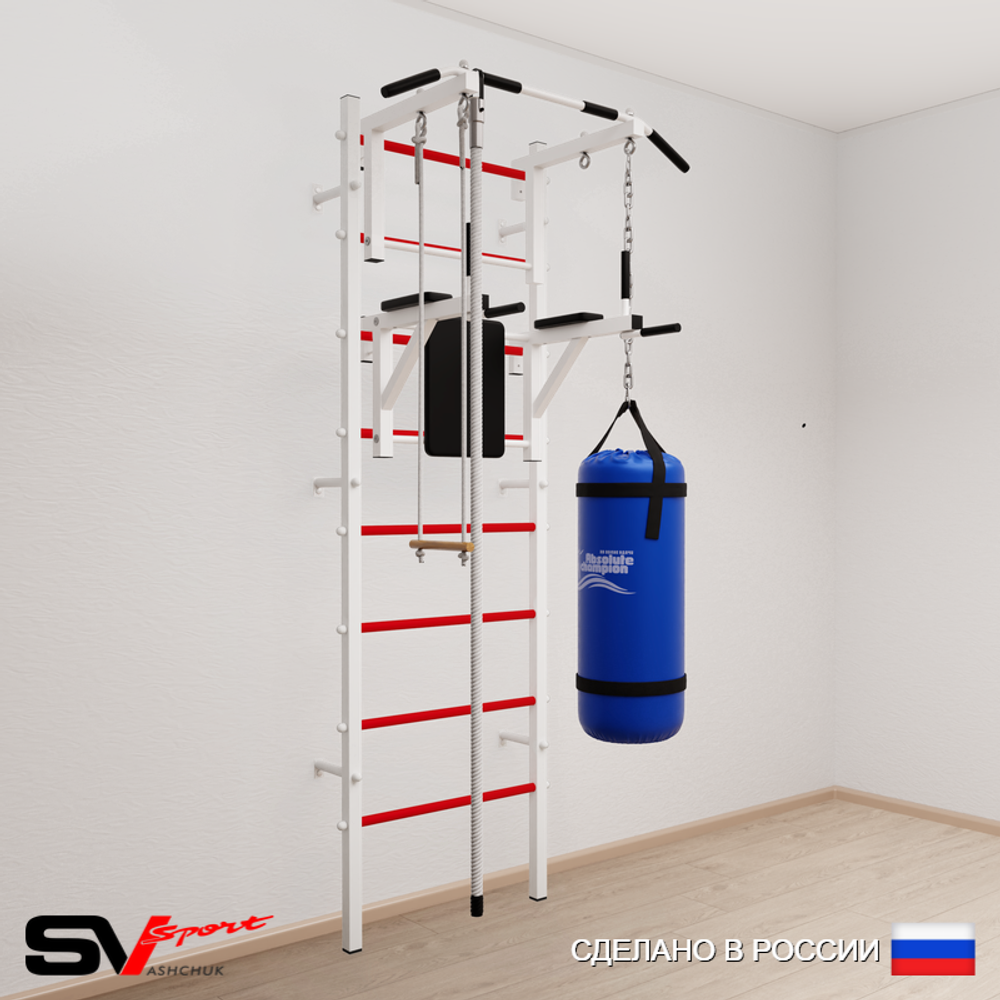 Шведская стенка Sv Sport усиленная 6761 (Турник стандарт/Брусья/Канат/Трапеция/Цепь/Мешок 15кг)