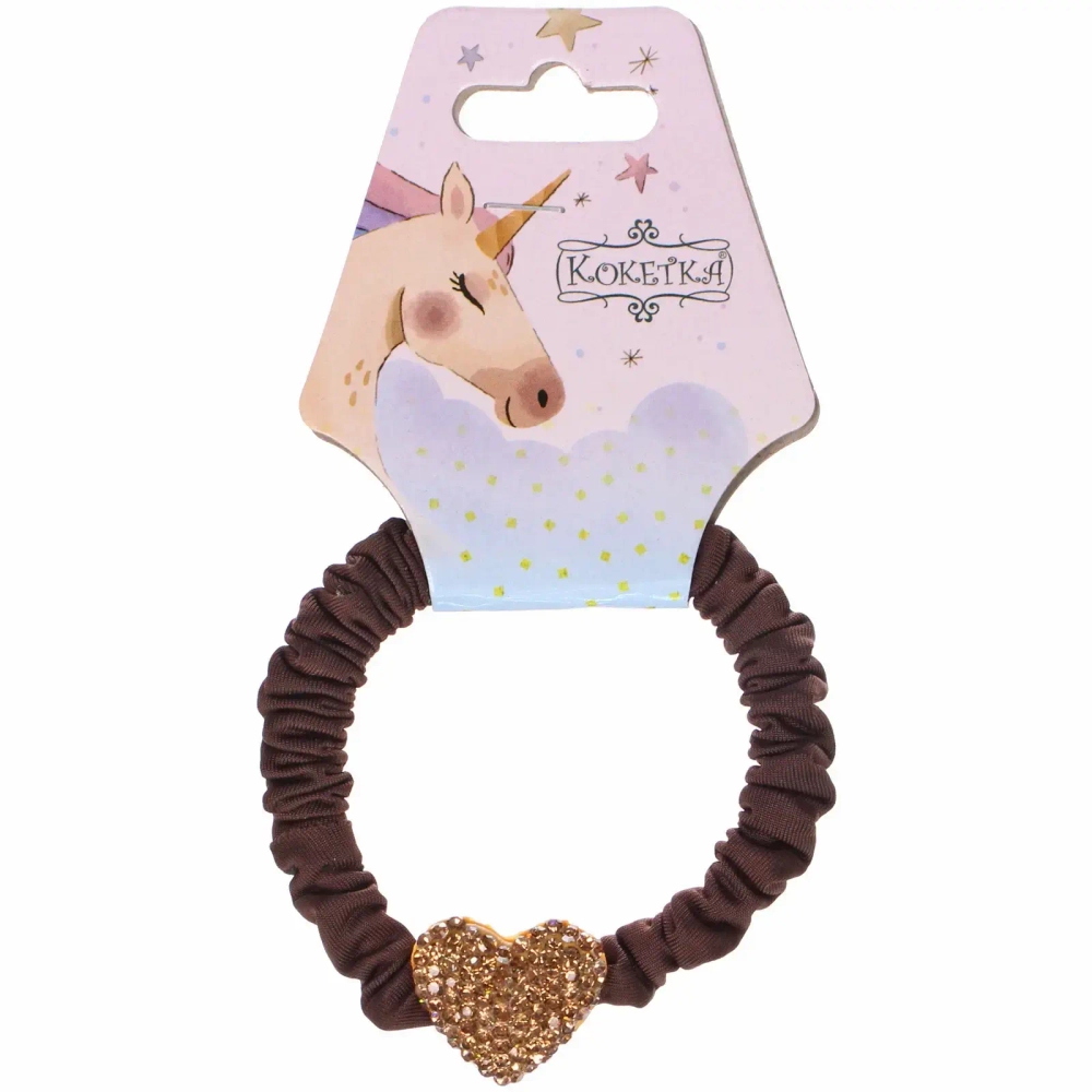 Резинка для волос 1шт «Франка», цвет коричневый, серце золотое, d-5,5см