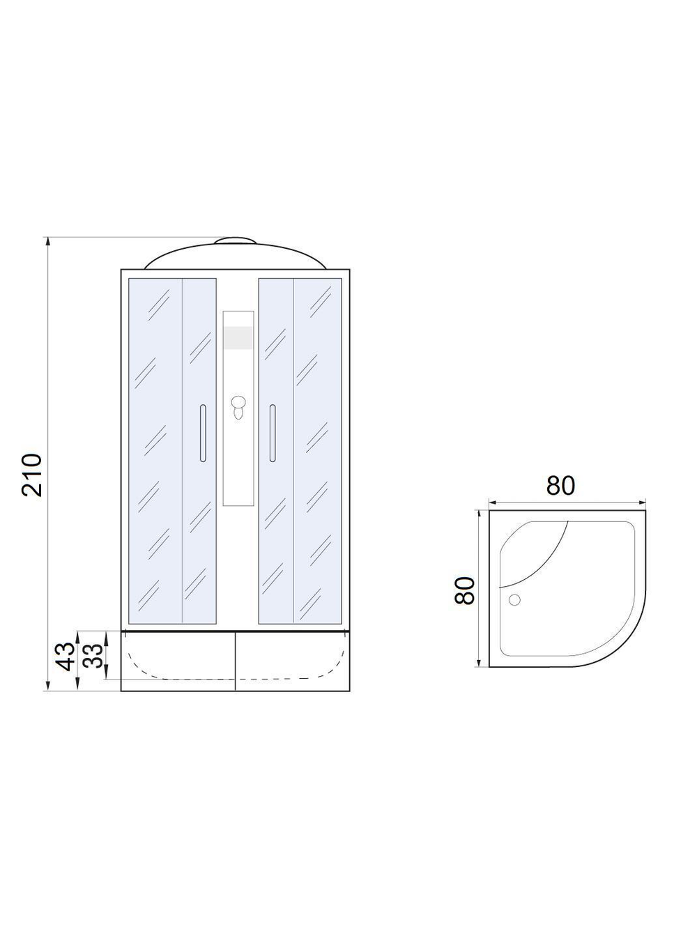 Душевая кабина RIVER DESNA 80/43 МТ 80x80x210 10000000050 Универсальная Четверть круга