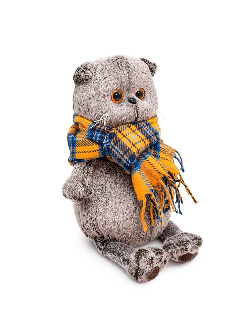 Мягкая игрушка Басик и шарф в клеточку 19см
