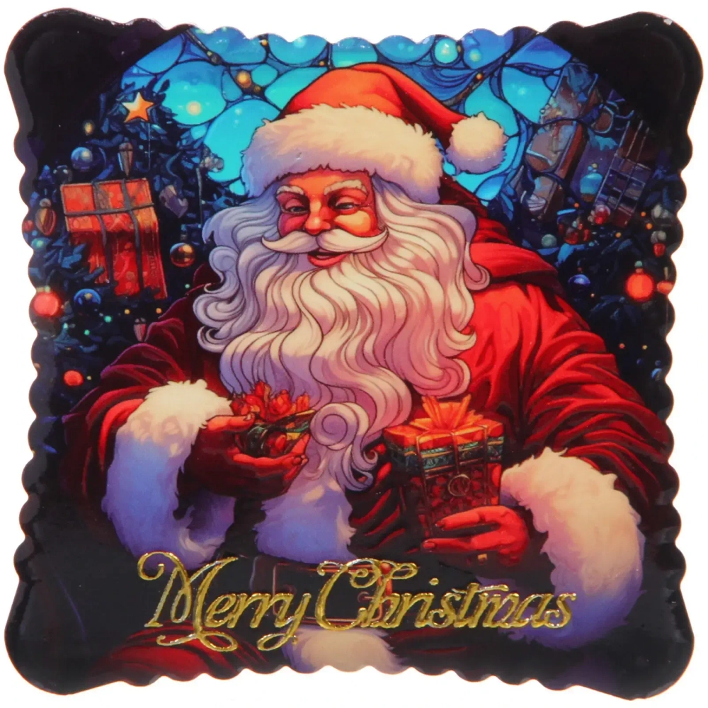 Подставка под кружку керамическая 10,5*10,5см «Дед Мороз с подарком»