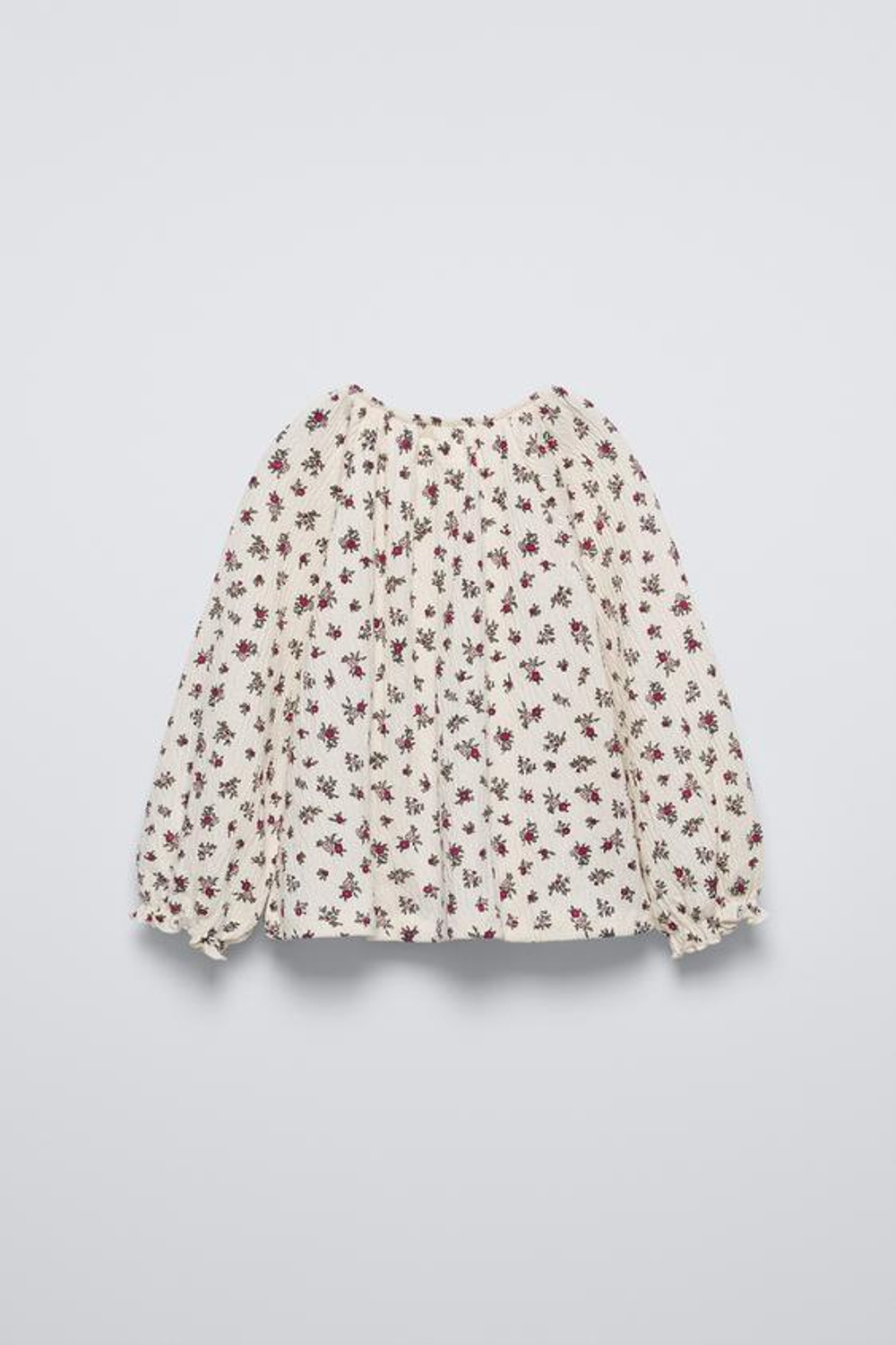 ZARA БЛУЗА ИЗ РЕЛЬЕФНОЙ ТКАНИ С ЦВЕТОЧНЫМ ПРИНТОМ, ЭКРЮ